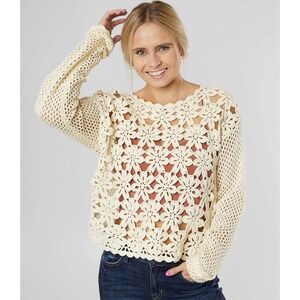 White Crow‎ Floral Crochet Sweater Size Small Open Knit Boho Cottagecore Hippie